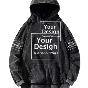 Sudadera con capucha de lana de algodón pesado Vintage de gran tamaño con lavado ácido bordado de invierno para hombre - Product Image 1