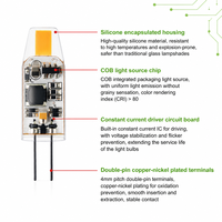 Ampoule LED G4 1W 100lm AC/DC 12V COB blanc chaud sans scintillement, à économie d'énergie, en silicone, pour éclairage de plafond LED, éclairage de placard LED