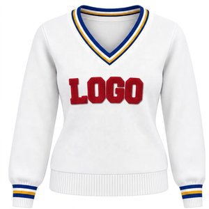 Suéter de Punto Acrílico 100% para Mujer, Cuello en V, Color Blanco, con Logotipos Personalizados Bordados, Manga Larga, Estilo Preppy - Product Image 1