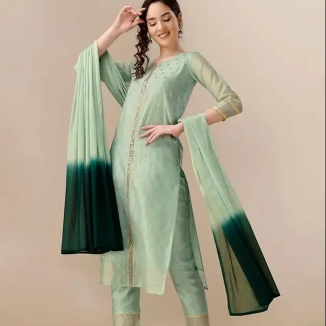 I sikvan in seta Chanderi da donna di design di nuovo lavoro salwar kameez fantasia Dupatta Ready made abito da donna