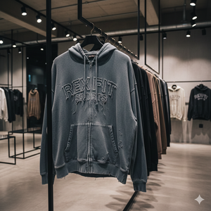 เสื้อฮู้ด Rexfit Sports สำหรับผู้ชาย แบบซิปเต็มตัว สไตล์วินเทจ ลุคย้อมสีแบบ Acid Wash แขนเสื้อตัดสี สไตล์สตรีท ฮู้ดดี้ลำลองแบบมีซิป - Product Image 1