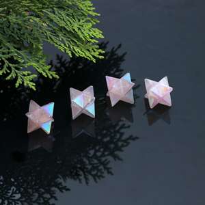 Boucles d'oreilles en cristal améthyste merkaba, étoile lune et étoile, obsidienne noire anti-boursouflure, cristal merkaba-de-plata obsidienne 925 - Product Image 3