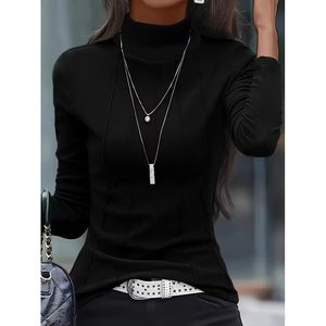 Blouse en modal côtelée à col bénitier et manches longues pour femme, 38104 - Noir - Product Image 2