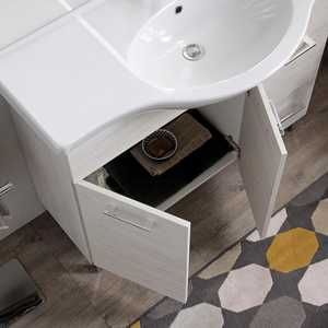 Mobile bagno a terra Koricini Ravenna 105 cm con specchio a parete e luce LED in rovere bianco - Product Image 6