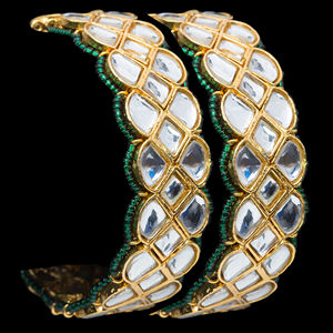 Fashion Classic Brass Zircon Islamic Women's Custom Green & <b>Gold</b> Color Wedding Bangles - Product Image 5