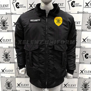 Blouson aviateur d'hiver en satin pour homme Col en fourrure noire Design classique Nylon Polyester Manches longues Côtelé Uniforme de sécurité Garde - Product Image 1