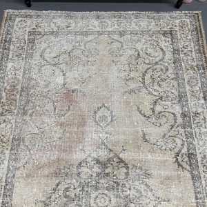 Turkish Area Rug 4.7x8.1 ft, Gray <b>Brown</b> Floral Rug <b>Wool</b> - Product Image 3