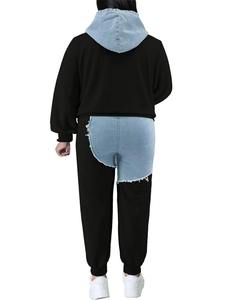 ชุดเซ็ตเสื้อผ้าฤดูหนาวสำหรับผู้หญิงไซส์ใหญ่ แบบทูพีซ สีพื้น แต่งฮู้ดดี้ ตัดต่อผ้าแบบแพทช์เวิร์ค กางเกงจ็อกเกอร์ ชุดวอร์ม ขายส่ง ปี 2026 - Product Image 2