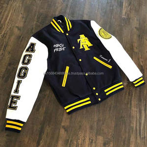 Veste universitaire design personnalisé en gros noir et blanc vestes universitaires de haute qualité manches en cuir véritable - Product Image 1