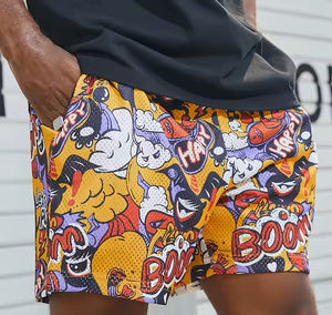 Vêtements de plage d'été de couleur unie, vente en gros de shorts de bain pour hommes en tissu peigné, taille élastique, tricot décontracté, anti-UV, séchage rapide - Product Image 2