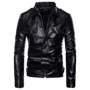 Nouveau commerce extérieur hommes moto haut de gamme manteau en cuir revers veste en cuir PU grand manteau décontracté - Product Image 6