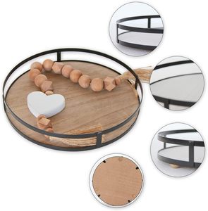 Bandeja decorativa redonda de 12 pulgadas con mango de Metal bandejas decorativas para decoración del hogar bandeja redonda para servir café - Product Image 5