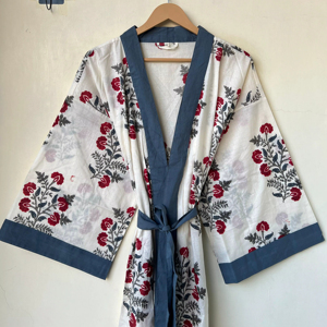 Imprimé fleuri 100% coton Kimono Robe robes décontractées écologique respirant unisexe taille unique vêtements de nuit d'été - Product Image 1