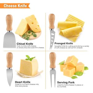 Juego de cuchillos para queso con soporte para tablero de charcutería, Juego de 4 piezas, juego de cuchillos cortadores de queso, soporte para queso de acero inoxidable - Product Image 3
