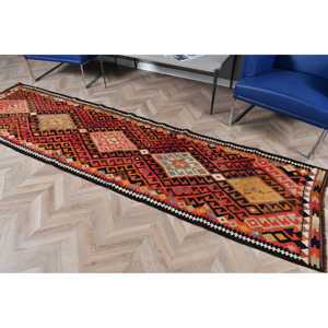 2.6x10.4 ft <b>Runner</b> Vintage Turkish Rug, <b>Red</b> Persian Wool Rug - Product Image 5