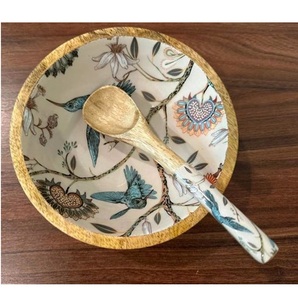 Ensaladera de madera decorativa de esmalte hecha a mano de alta venta 2024, cuenco de madera de Mango de diseño impreso personalizable para uso multiusos - Product Image 5