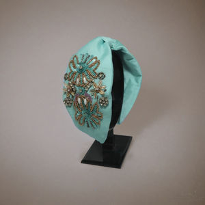 Luxury Handmade Floral Beaded <b>Fabric</b> <b>Headband</b> Designer Embroidered Bridal Hair Accessory Custom Colors Wedding Party Wear - Product Image 1