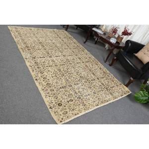 Tapis en laine marron beige classique 5x8ft Style turc Patchwork Rectangle soutenu en latex pour salon chambre ou Bedside-4m largeur - Product Image 4