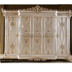 ตู้เสื้อผ้าสไตล์คลาสสิกแกะสลักอย่างดี ตู้เสื้อผ้าไม้แกะสลักสุดหรูสำหรับห้องนอน ตู้เสื้อผ้าสไตล์ราชวงศ์สีทอง ชุดห้องนอน - Product Image 1