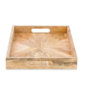 Plateau de service en bois avec 2 poignées, plateau décoratif en bois d'acacia naturel artisanal pour le comptoir de cuisine, plateau de service - Product Image 2