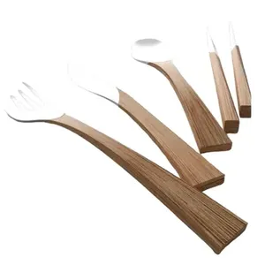 Manche en bois ensemble de couverts en acier inoxydable finition miroir parfait pour les fêtes de mariage hôtel salle à manger et cuisine à domicile - Product Image 1