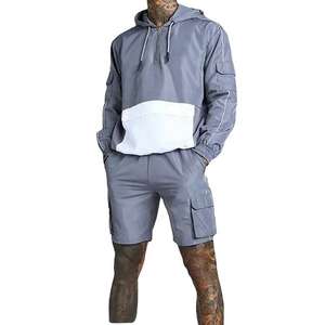 2024 personnalisé deux pièces coupe-vent ensemble de veste courte fermeture éclair en Nylon Streetwear coupe-vent ensemble court pour hommes - Product Image 1