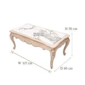 Table basse rectangulaire de luxe avec plateau en marbre blanc veiné gris et cadre finition crème sculpté à la main pour les intérieurs classiques - Product Image 5