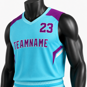 Conjunto de Uniforme Personalizado para Equipo de Baloncesto |   Camisetas Sublimadas 100% Poliéster Transpirables, Pantalones Cortos con Cordón Ajustable |   Tops con Tirantes en V |   Frontal | - Product Image 2