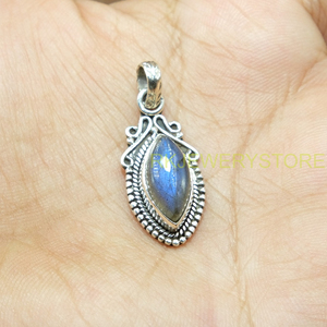 Natural Blue <b>Labradorite</b> Gemstone Marquise Shape 925 Sterling Silver Handmade Boho Designer <b>Pendant</b> Jewelry For Women & Girls - Product Image 5