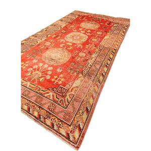 Alfombras de Lana Anudadas a Mano Aalam, Rectangulares, con Medallón Rojo Naranja y Patrones Abstractos para Uso Doméstico - Paem-158 para Sala de Estar y Dormitorio, 9x12 Pulgadas - Product Image 2