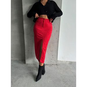 TOPSHOW Women's <b>Red</b> Suede Wholesale <b>Skirt</b> - Plain Solid Color A-Line <b>Mini</b> <b>Skirt</b> for Bulk Orders - Product Image 4