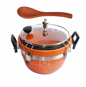 Natural <b>Clay</b> Pressure Cooker with Glass Lid and Wooden Spoon - Traditional Earthenware Cooker for Healthy <b>Cooking</b> - Product Image 1