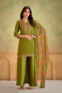 Nouvelle Collection Pure Chanderi 3 pièces pantalon Kurtis Dupatta avec broderie séquence travail vêtements pakistanais ensemble Kurti - Product Image 4