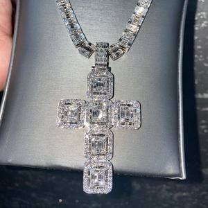 925 <b>Silver</b> Custom <b>Cross</b> <b>Pendant</b> Round Moissanite Diamond Hip Hop Jewelry Iced Out Charm Necklace Birthday Gift - Product Image 5