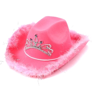 Haiwin-Sombrero <span class=keywords><strong>de</strong></span> Cowboy rosa para mujer, gorra personalizada <span class=keywords><strong>de</strong></span> fiesta, Kiss Me, rosa, pluma esponjosa - Product Image 2