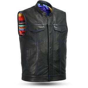 Chaleco de motociclista estilo Club de cuero negro para hombre con cremallera de doble cierre y broches Chaleco de cuero para motocicleta Chaleco de cuero - Product Image 3