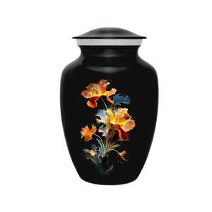 Urna de cremación de flores negras con bolsa de terciopelo Urna para adultos de 6 "y 10" para cenizas humanas Urna grande de cremación de flores con capacidad para hasta 200 LBS - Product Image 2