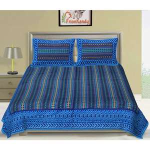 ผ้าปูที่นอนผ้าฝ้ายสองชั้นพร้อมปลอกหมอน2ใบผ้าปูที่นอนผ้าทอมือและปลอกหมอนชุด AKDB1002 240 TC สีน้ำเงิน - Product Image 6