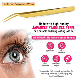 Pinzas de extensión de pestañas recubiertas de oro, herramienta de belleza antiestática de acero inoxidable, pinzas de pestañas recubiertas de oro de alta calidad - Product Image 4