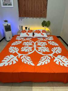Belle hawaïenne Orange couleur imprimé literie reine couverture de drap de lit lavage à l'eau froide pur coton drap de lit pour chambre - Product Image 2