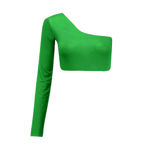 Top corto de un solo hombro para mujer, diseño ajustado sin espalda, transpirable, ropa de mujer, poliéster y spandex ecológicos para yoga. - Product Image 2
