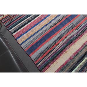 3.9x11.1 ft Vintage Rug, Turkish <b>Runner</b> Rug, Blue <b>Red</b> Abstract Wool Rug - Product Image 4