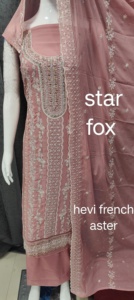 "Trending Star Georgette Shalwar Kameez con piedras Zarkan, bordado de secuencia, Dupatta pesada, interior e inferior" - Product Image 2