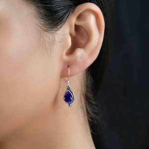 Luxury Sterling <b>Silver</b> Amethyst <b>Dangle</b> <b>Earrings</b> For Women Minimalist Tear Drop <b>Earrings</b> February Birthstone Valentines Day Gift - Product Image 3