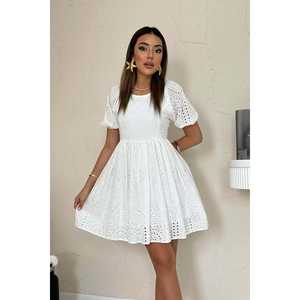 Vestido de encaje blanco natural al por mayor con cintura natural y característica transpirable - Product Image 2