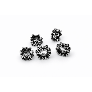 Anillos de Plata de Ley 925 Oxidada con Cuentas Espaciadoras de Flor, Surtido de Joyería Decorativa - Product Image 1