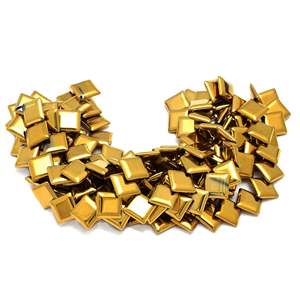 Perles d'hématite plaquées or 18 carats de 12 mm de forme carrée, fil métallique pour la fabrication de bijoux, vente en gros - Product Image 3