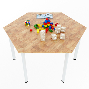 Hexagonal Modern <b>Wood</b> <b>Top</b> Rubber <b>Wood</b> <b>Table</b> with Oval Iron Legs for Home Office and Hotel Use-PSD029 - Product Image 2