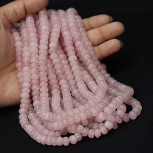 Hermosas cuentas de cuarzo rosa en forma de rondel liso, 6-8 mm, cuentas de cuarzo rosa en forma de rondel liso, cuentas de cuarzo rosa para joyería - Product Image 2