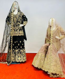 Winter Pakistani Bride Collection Jarkan Stone <b>Cot</b> Dress Heavy Bridal Blazer Net Lehenga Dupatta 9 Colors 5 Designs - Product Image 2